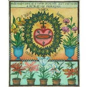 Juliana Jirousová: Nejsvětější srdce Ježíšovo, Tisk na hliníkovém plechu, 19 x 23 cm