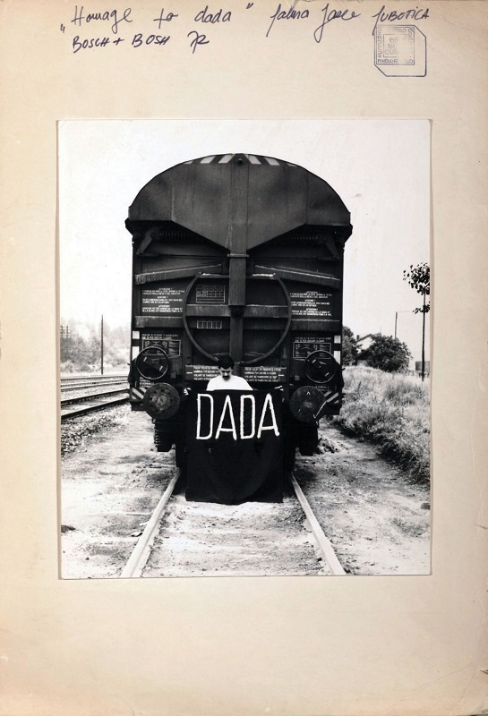 Hommage to Dada, 1972, bw photograph, pen, stamp, collage, paper, 470 × 323 mm