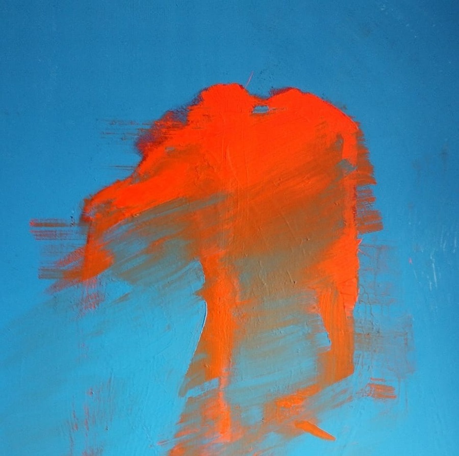 Mariana Alasseur, Červená- chrám, 2023, 200 x 130 cm, akryl, plátno