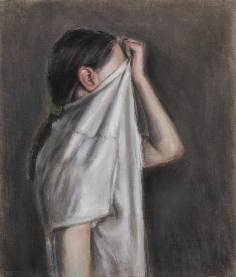 Jakub Janovský, Eva v bílém tričku, 2022, olej, plátno, 70 × 60 cm, majetek autora