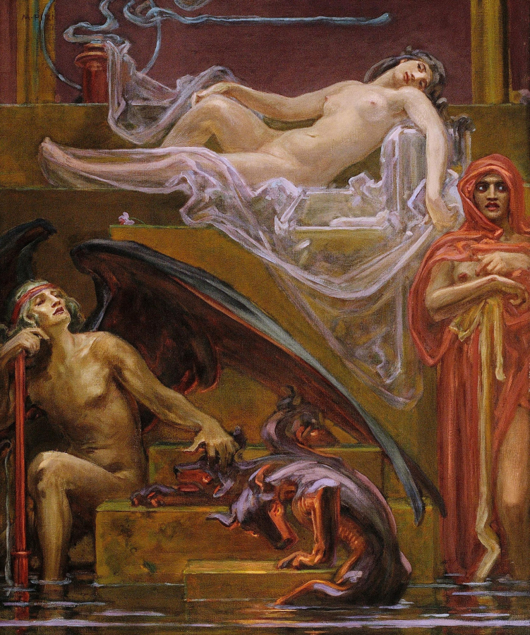 Maxmilián Pirner, Na Dantovo téma, 1909, olej, plátno, 100×83 cm, GVUO