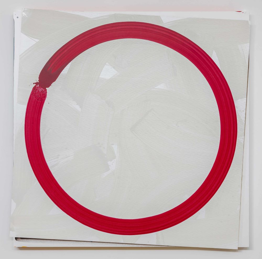 David Hanvald, Kruh, 2022, akryl, sprej, tužka, plátno, 191,5 x 191, 5 cm 