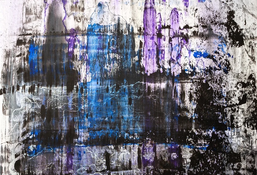 Patrik Hábl: Modré hory, 2016-2017, akryl/plátno, 100x125 cm