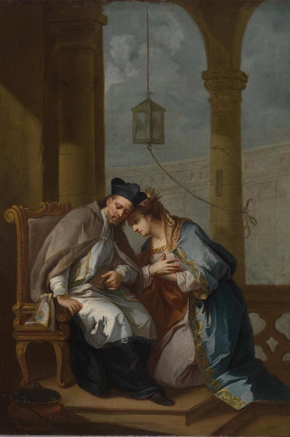 Sv. Jan Nepomucký zpovídá královnu, Středoevropský malíř, první polovina 18. století, olej, plátno
