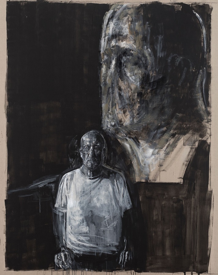 Ofer Lellouche,  Autoportrét malíře s bustou jeho otce, 2022