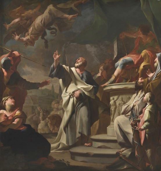 Paul Troger: Sv. Petr při souboji se Šimonem Mágem, 1743, olej, plátno