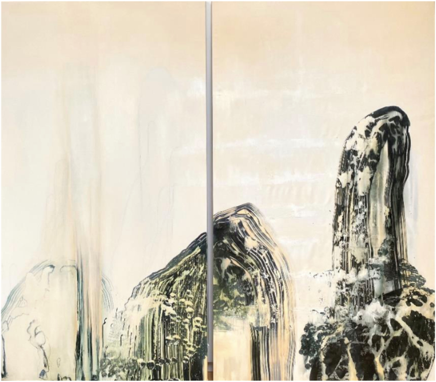 Michelle Kuneš: Rozhovor, diptych, 200x220 cm, kombinovaná technika. 2024