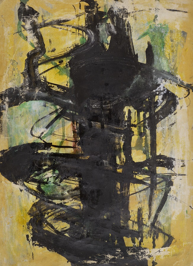 Antonín Tomalík, Kompozice, 1959, štětcová kresba, černá tuš, akvarel, papír, 45×33,2 cm, GHMP