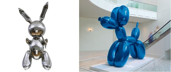  Jeff Koons – Králík, (1986),  Balónkový pes (Modrá), (1994 – 2000)