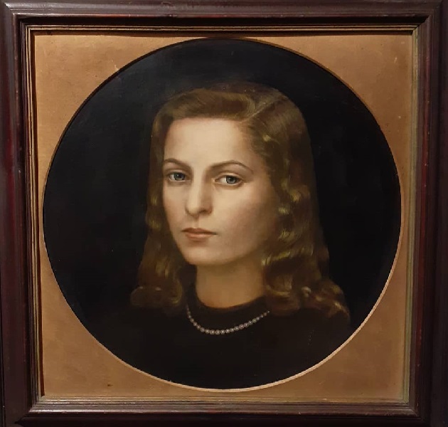Věra Nováková, Zátiší – Vlastní podobizna, 1949–50, tempera a olej na lepence, 42 x 62 cm