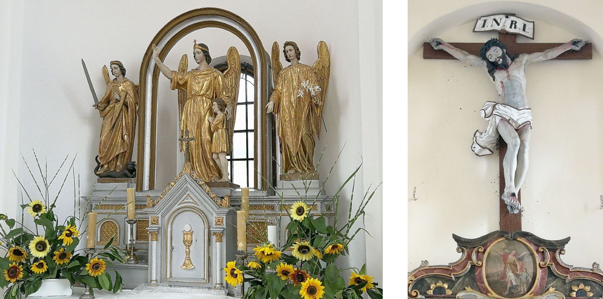 Andělíček, poutní kaple Sv. Andělů Strážných u Sušice, hlavní oltář a krucifix