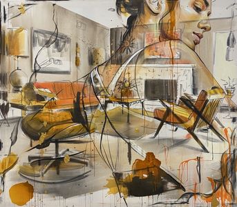 Martin Krajc: Flashback I, 2021, akryl, uhel a olejový pastel na plátně, 140x160 cm